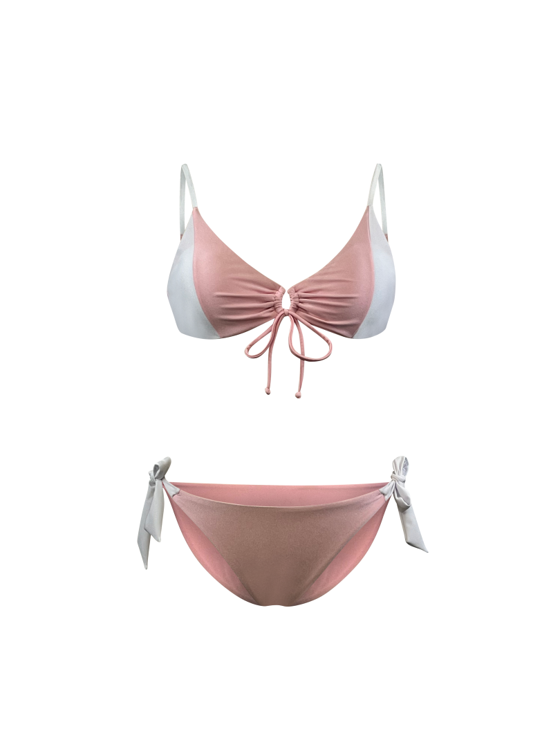 Pink White Bikini With Side Tie Bow
